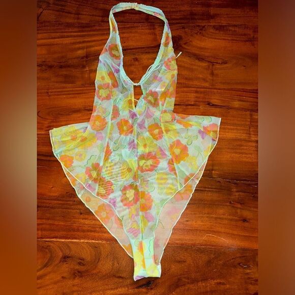 Savage X Fenty Free Spirit Floral Mesh Teddy Orange Size Medium - Picture 5 of 16